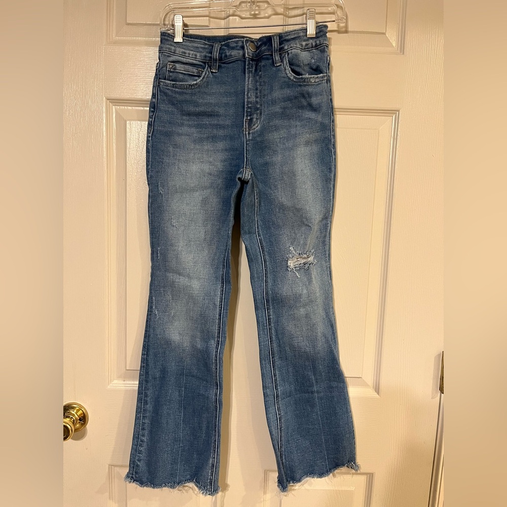 Women's Flying Monkey Kick Flare Blue Distressed Jeans 26 - Picture 5 of 10